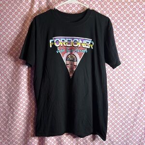 Foreigner Juke Box‎ Hero T-Shirt Size Large Black Band Tee Goodie Two Sleeves